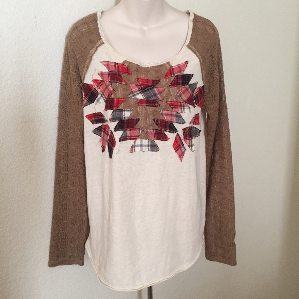 New Free People oversized Raglan Plaid Shirt Large